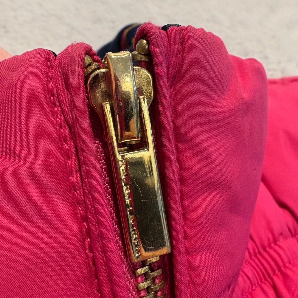 Ralph Lauren Girls Puffer Vest Reversible Down L‎ 12/14 Pink Blue Preppy Outdoor